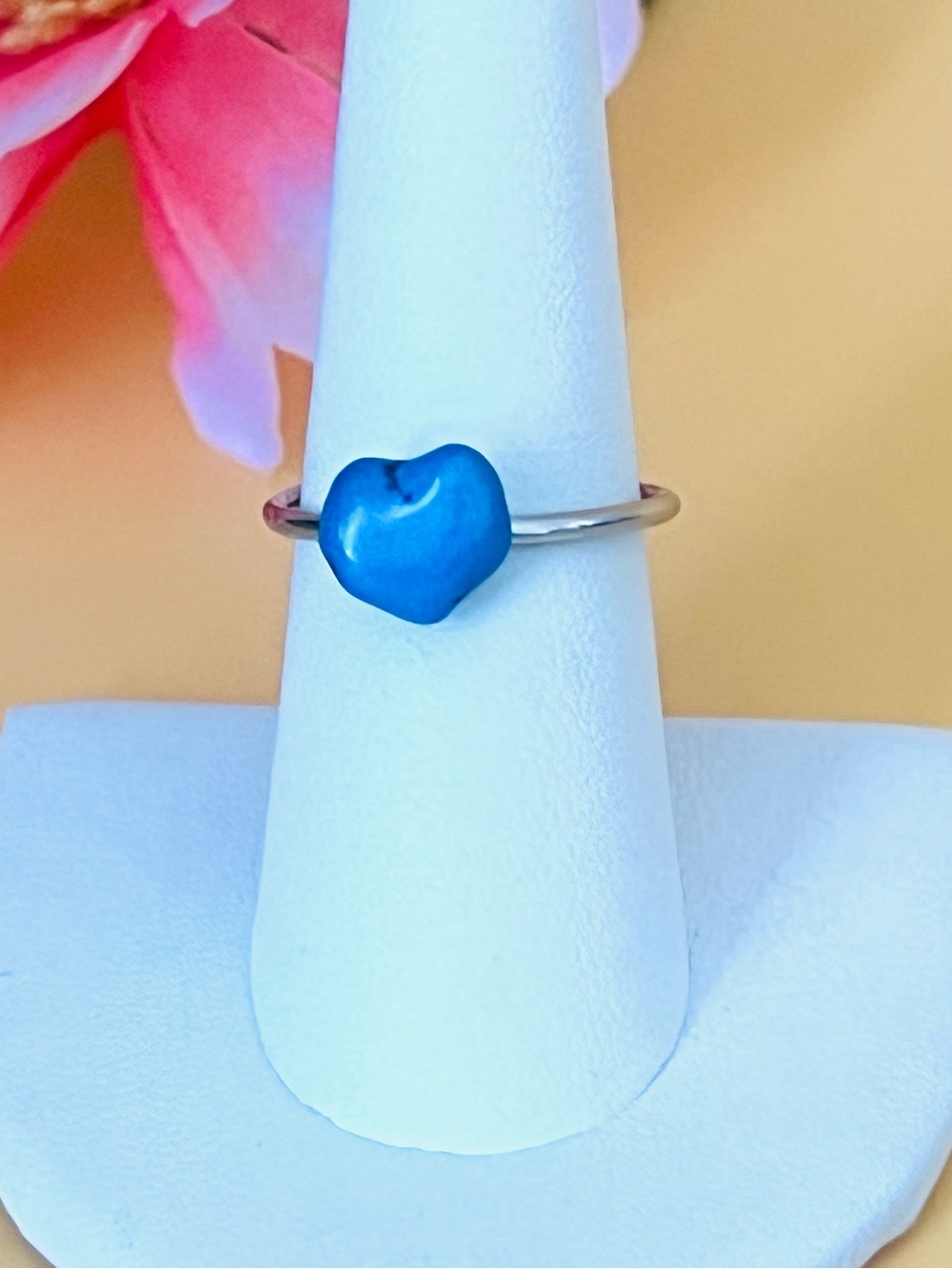 Adjustable Turquoise heart Ring stainless steel band